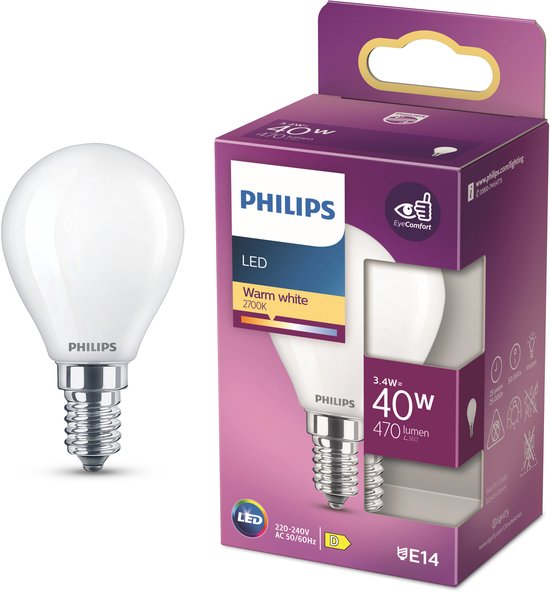 Philips LED lamp - kogellamp E14 - warmwit 2700K 40W - mat glas