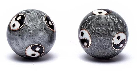 Meridiaankogels set van 2 - Yin Yang Tai Chi - 3,5 cm - maat S - Grijs