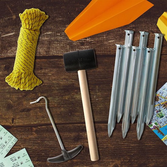 Camping set van 9 - hamer haringen touw haringtrekker - metaal