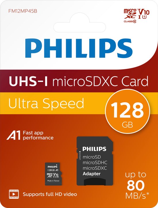 Philips geheugenkaart - micro SDXC Class 10 UHS-I U1 - 128 GB