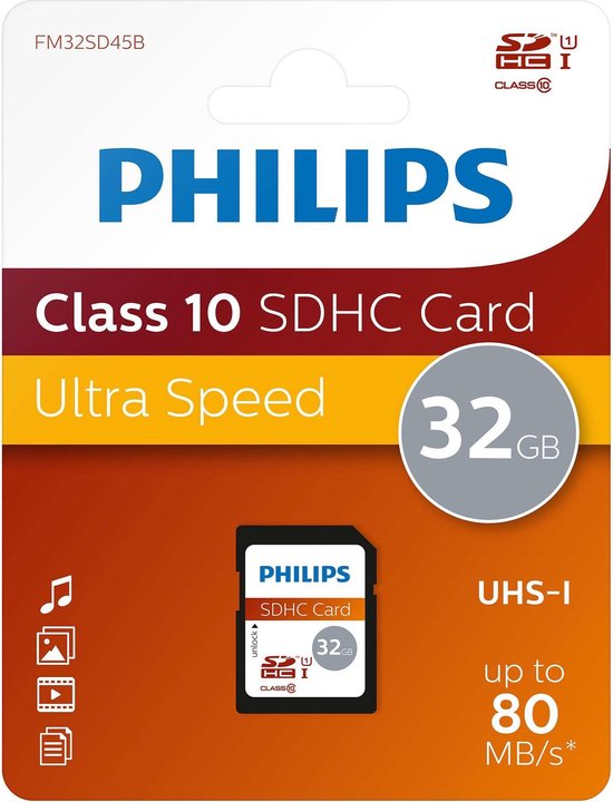 Philips FM32SD45B SDHC kaart - 32 GB - Class 10 - UHS-I U1