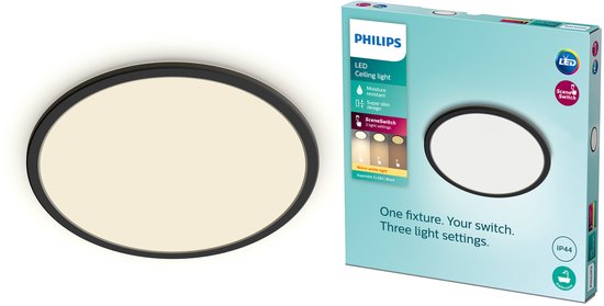 Philips SuperSlim plafondlamp - badkamer rond 15W - Zwart