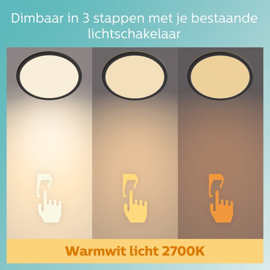 Philips SuperSlim plafondlamp - badkamer rond 15W - Zwart