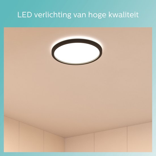Philips SuperSlim plafondlamp - badkamer rond 15W - Zwart