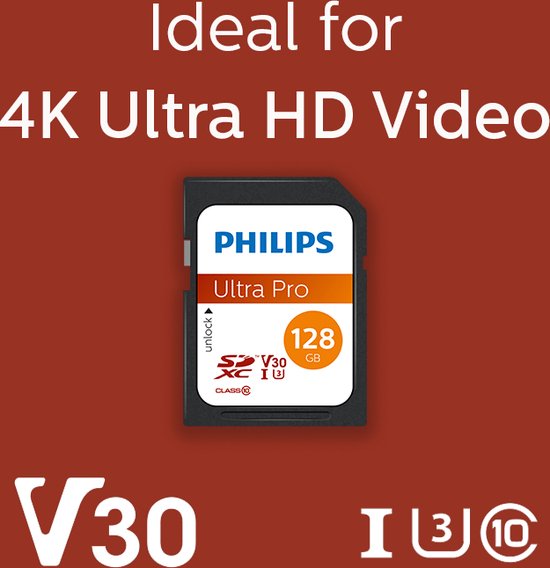 Philips SDXC geheugenkaart - 128 GB - Class 10 - UHS-I U3 - 4K