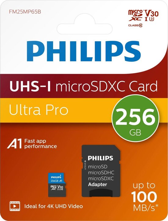 Philips micro SDXC kaart - 256 GB Class 10 UHS-I U3 4K V30 - inclusief adapter