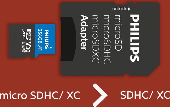 Philips micro SDXC kaart - 256 GB Class 10 UHS-I U3 4K V30 - inclusief adapter