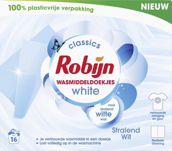 Robijn Classics wasmiddeldoekjes - Stralend Wit - 16 wasstrips