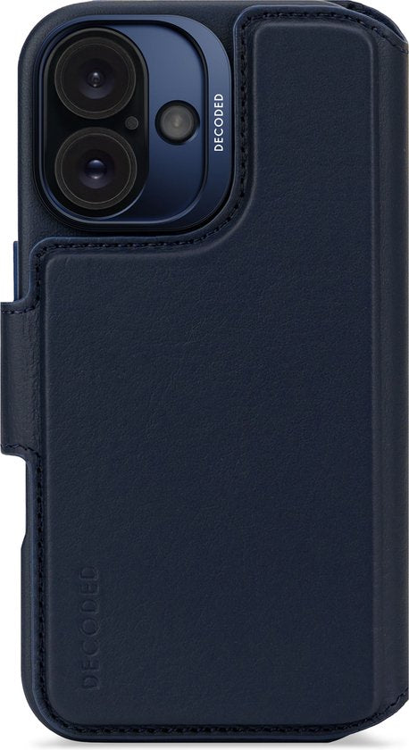 Decoded leren hoesje - geschikt voor iPhone 16 - 2-in-1 magnetisch afneembaar met pasjeshouder - ECCO leer - MagSafe - Navy blauw