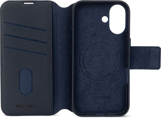 Decoded leren hoesje - geschikt voor iPhone 16 - 2-in-1 magnetisch afneembaar met pasjeshouder - ECCO leer - MagSafe - Navy blauw