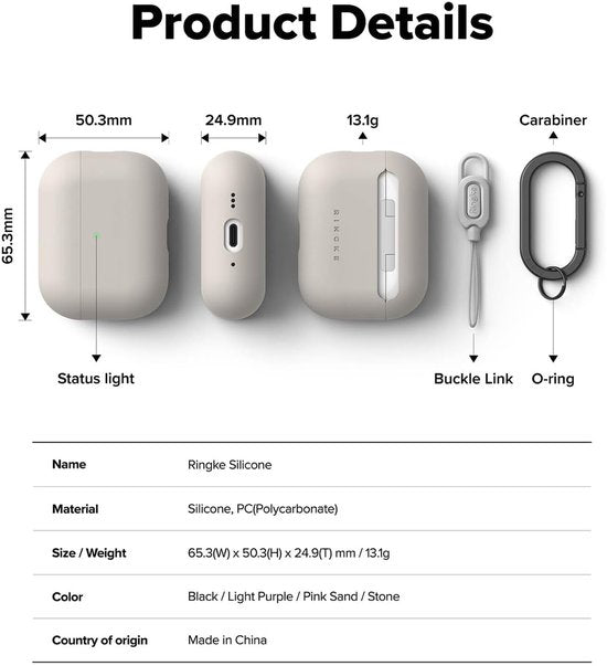 Ringke silicone case - suitable for Apple AirPods Pro 3 - with carabiner - Beige