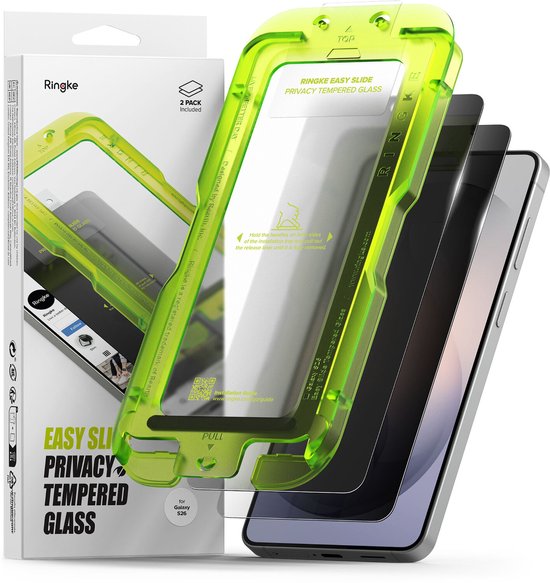 Ringke Easy Slide Privacy screenprotector - Samsung Galaxy S26 - 9H volledig dekkend tempered glass - anti-spy - case friendly - met jig - set van 2