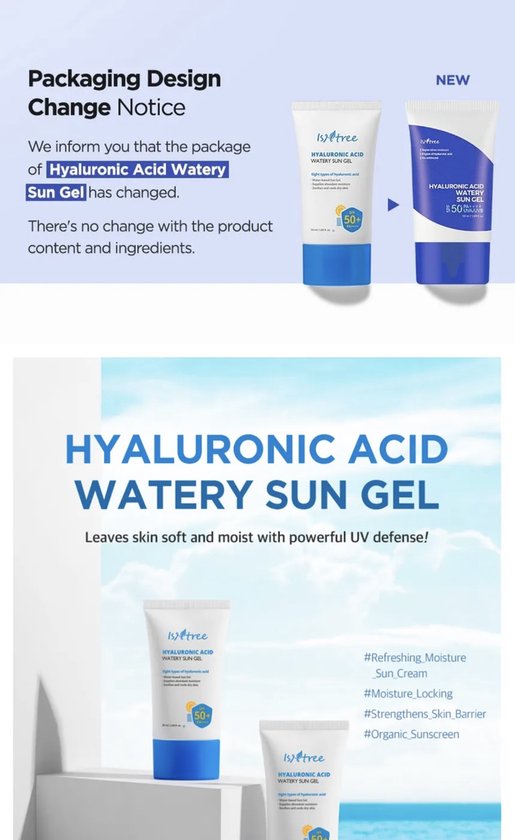 Isntree Hyaluronic Acid Watery Sun Gel zonnebrand - SPF50+ PA++++ - 50 ml