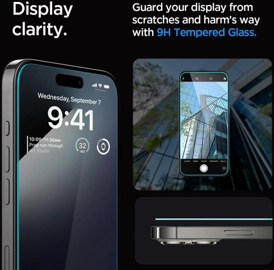 Spigen EZ Fit GLAS.tR screenprotector - iPhone 15 Pro Max set van 2 - Transparant