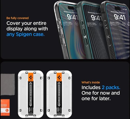 Spigen EZ Fit GLAS.tR screenprotector - iPhone 15 Pro Max set van 2 - Transparant