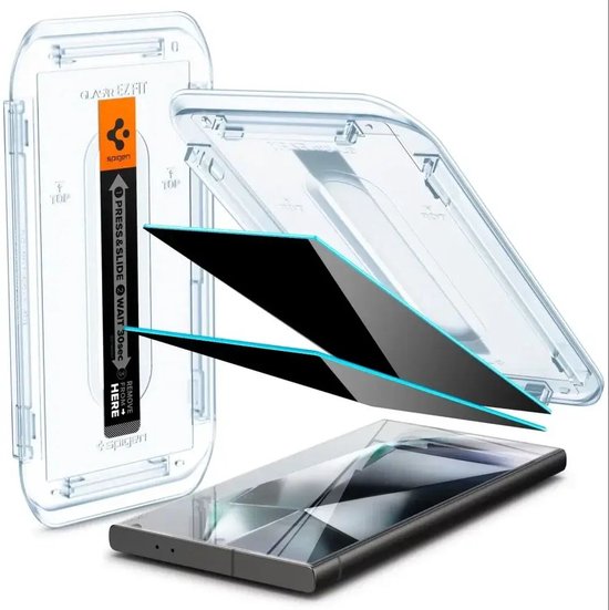 Spigen EZ Fit GLAS.tR privacy screenprotector - geschikt voor Samsung Galaxy S24 Ultra - 9H tempered glass - case friendly - set van 2
