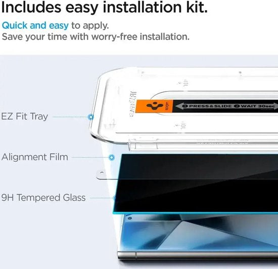 Spigen EZ Fit GLAS.tR privacy screenprotector - geschikt voor Samsung Galaxy S24 Ultra - 9H tempered glass - case friendly - set van 2