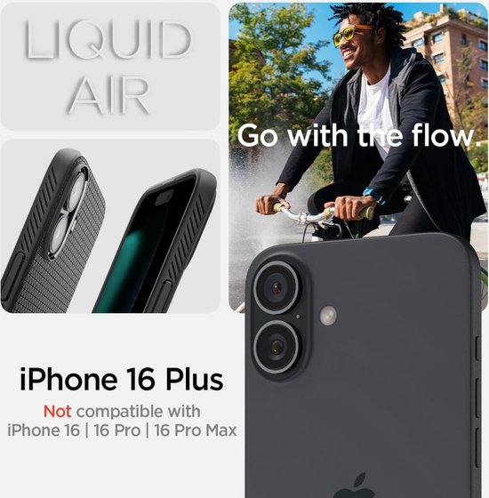Spigen Liquid Air hoesje - geschikt voor iPhone 16 Plus - TPU - Zwart
