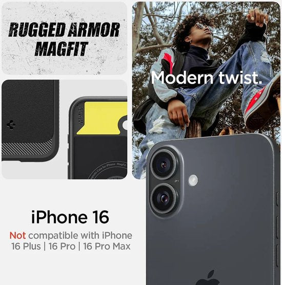 Spigen Rugged Armor MagFit case - Apple iPhone 16 - MagSafe - air cushion - Black