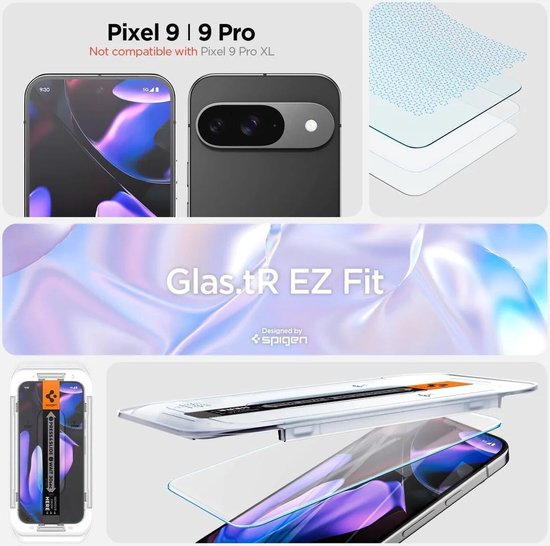 Spigen Glas.tR EZ Fit screen protector - Google Pixel 10/10 Pro/9/9 Pro - tempered glass with applicator - set of 2