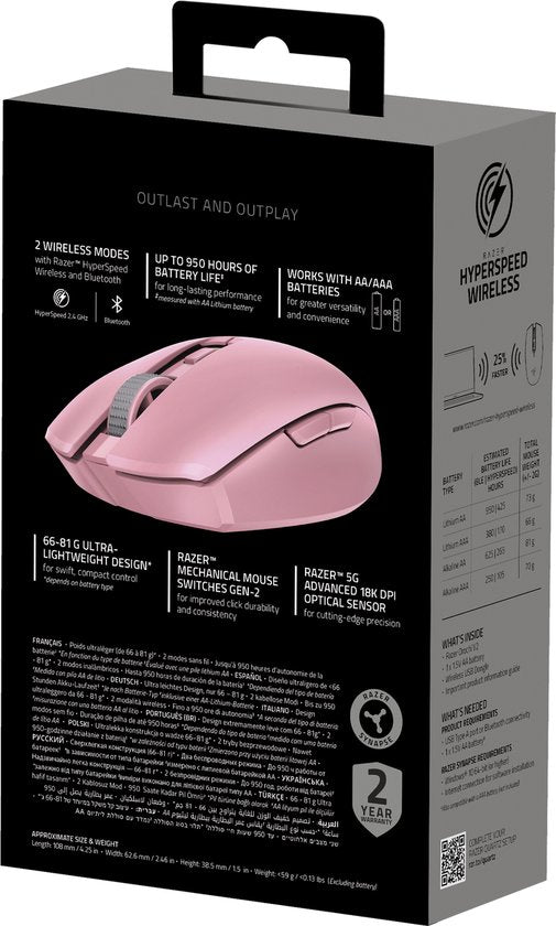 Razer Orochi V2 gaming muis - draadloos - optisch 18.000 DPI - mechanisch - Roze