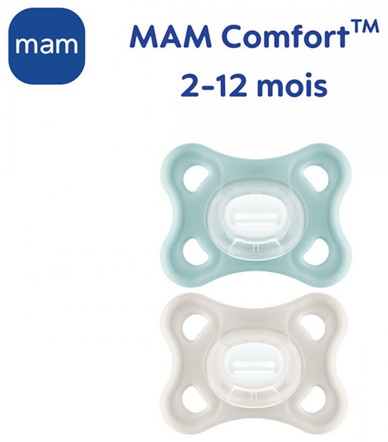MAM Comfort 2 fopspenen set van 2 - siliconen - 2-6 maanden - Blauw