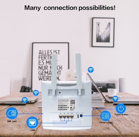 Strong 4G LTE 300 wifi router - 150 Mbps 4G/300 Mbps wifi - 4 RJ45 poorten - Wit