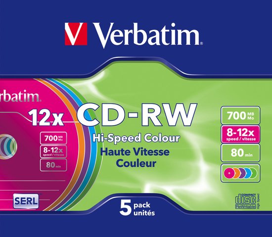 Verbatim 43167 CD-RW - 700 MB 12X - 5 stuks