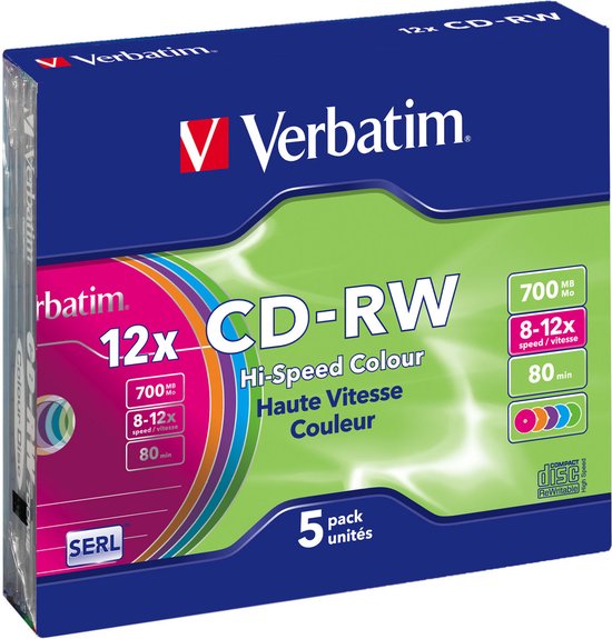 Verbatim 43167 CD-RW - 700 MB 12X - 5 stuks