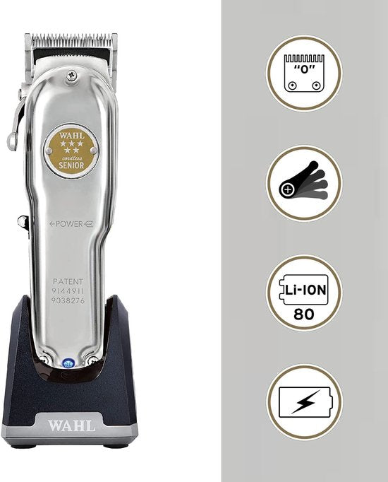 Wahl Metal Cordless Senior tondeuse - limited edition met standaard - Zilver