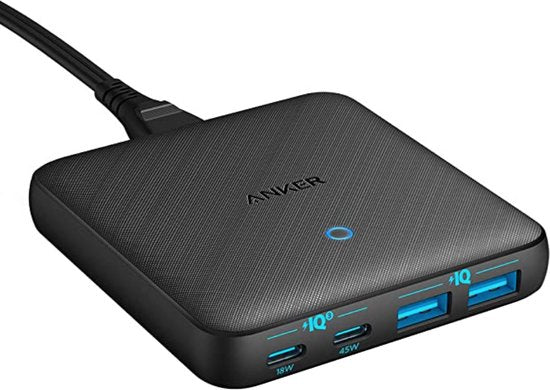 Anker PowerPort Atom III bureau-oplader - 65 W - 2× USB-C en 2× USB-A poorten - PowerIQ 3.0 - Zwart