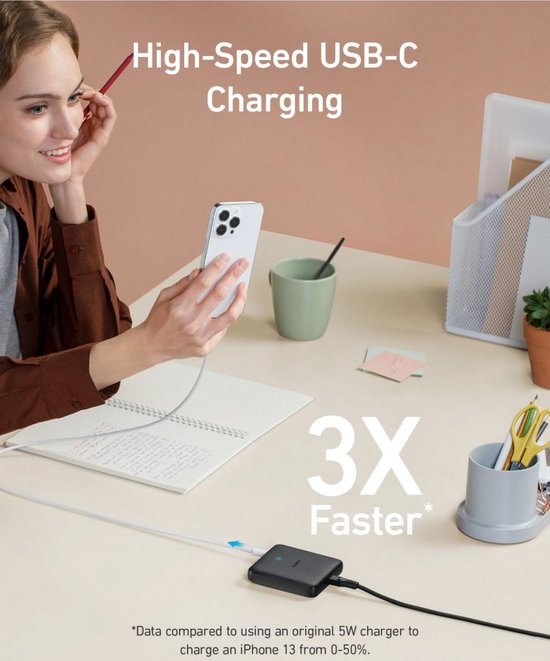 Anker PowerPort Atom III bureau-oplader - 65 W - 2× USB-C en 2× USB-A poorten - PowerIQ 3.0 - Zwart
