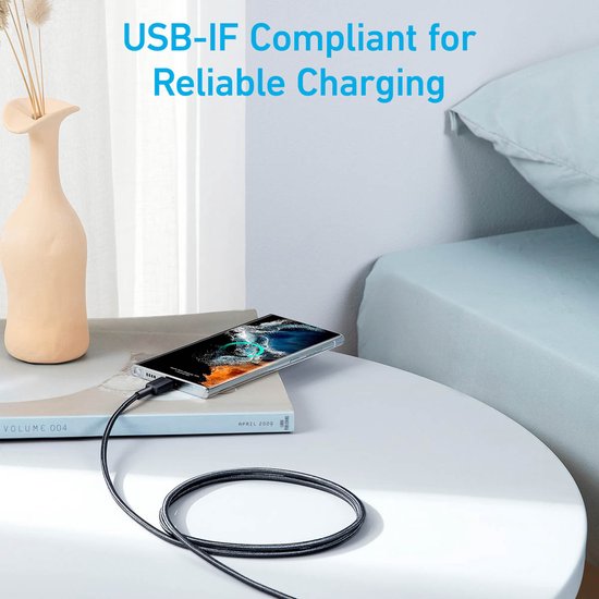 Anker 322 USB-C kabel - gevlochten 60W - 1,8 m - Zwart