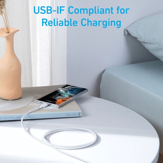 Anker 322 USB-C kabel - gevlochten 60W - 1,8 m - Wit