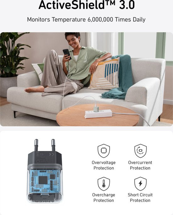 Anker Powerport Nano 4 USB-C oplader - GaN snellader 30 W - Zwart
