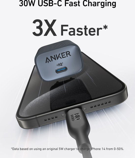 Anker Powerport Nano 4 USB-C oplader - GaN snellader 30 W - Zwart