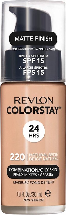 Revlon Colorstay foundation - met pomp - vette huid - 220 Natural Beige