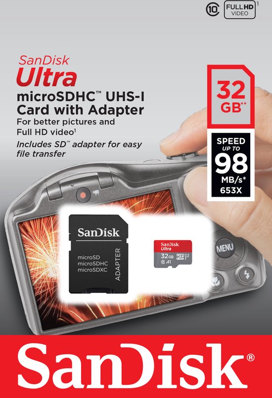 SanDisk Ultra Micro SDHC - UHS1 A1 met adapter - 32 GB