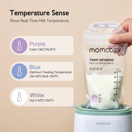 Momcozy moedermelk bewaarzakjes - 175 ml temperatuur indicatie - BPA/BPS vrij - 50 stuks