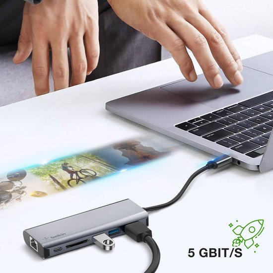 Belkin USB-C hub 6-in-1 - 4K HDMI - gigabit ethernet - 100 W PD opladen