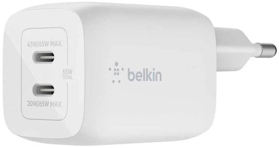 Belkin Boost-Up Charge Pro adapter - 2-poorts USB-C 65W - Wit