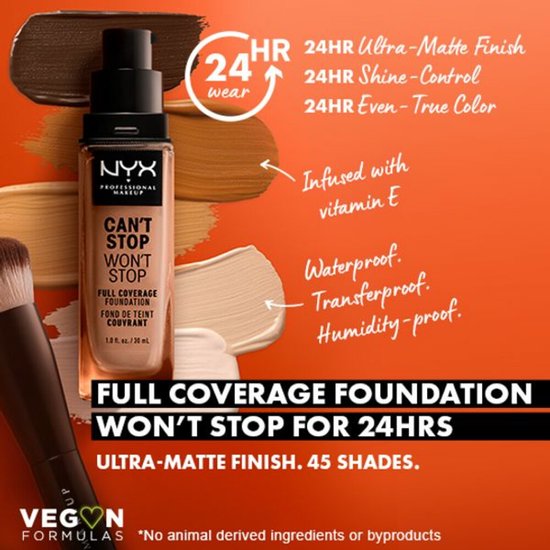 NYX Professional Makeup foundation - Can't Stop Won't Stop - volledig dekkend - medium - Natural