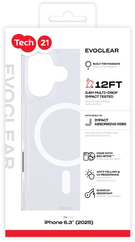 Tech21 Evo Clear iPhone 17 hoesje - schokbestendig MagSafe 3,6 meter valbestendig - Transparant