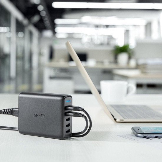 Anker PowerPort Speed wandoplader - 5 poorten met 2× Quick Charge - 63 W - Zwart