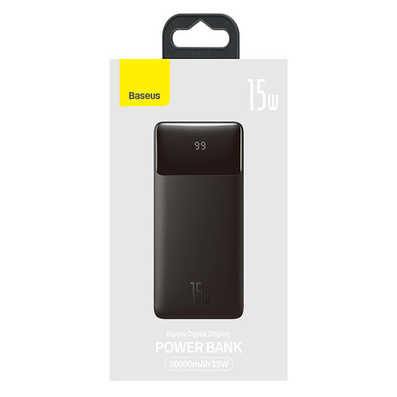 Baseus Bipow 20.000 mAh Powerbank - Reisformaat met display - 15W USB-C & USB-A - Zwart