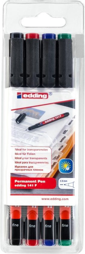 Edding 141 F permanent pen set of 4 - 0.6 mm - black, red, blue, green