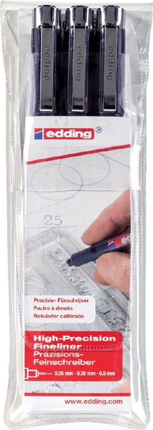 Edding 1800 fineliner set of 3 - 0.2 0.3 0.5 mm - waterproof - Black