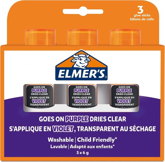 Elmer's lijmstiften set van 3 - verdwijnende paarse lijm 6 g - uitwasbaar