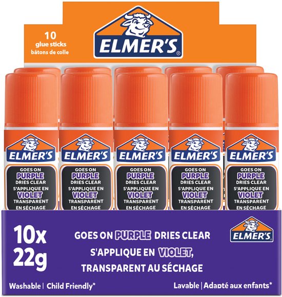 Elmer's lijmstiften set van 3 - verdwijnende paarse lijm 6 g - uitwasbaar