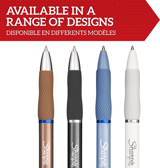 Sharpie S-Gel gelpennen set van 4 - mediumpunt 0,7 mm - zwarte en blauwe inkt - IJsblauwe en parelwitte behuizing